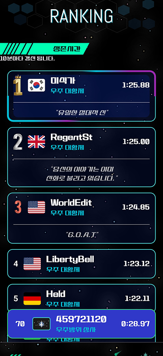 랭킹 시스템 화면